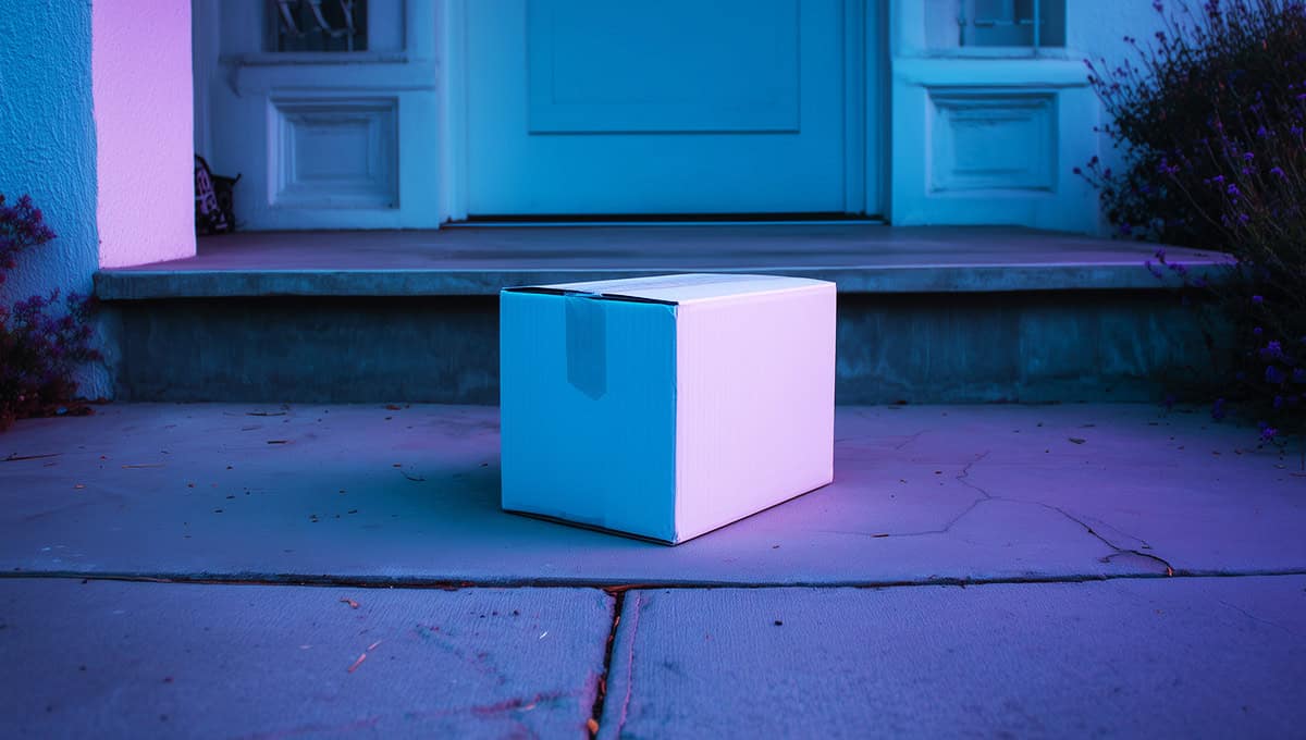 Package of legal weed placed on a customer's doorstep after ordering same-day weed delivery near me.