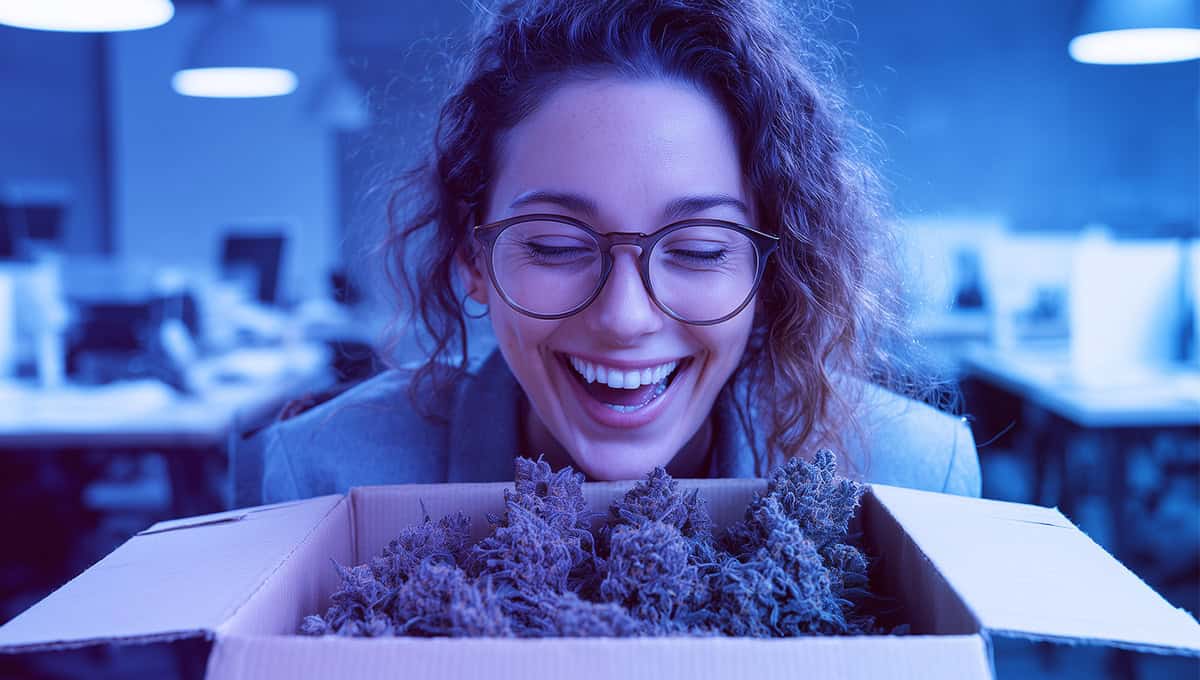 Custom THCA cannabis subscription box with lab-tested flower jars and pre-rolls open on desk