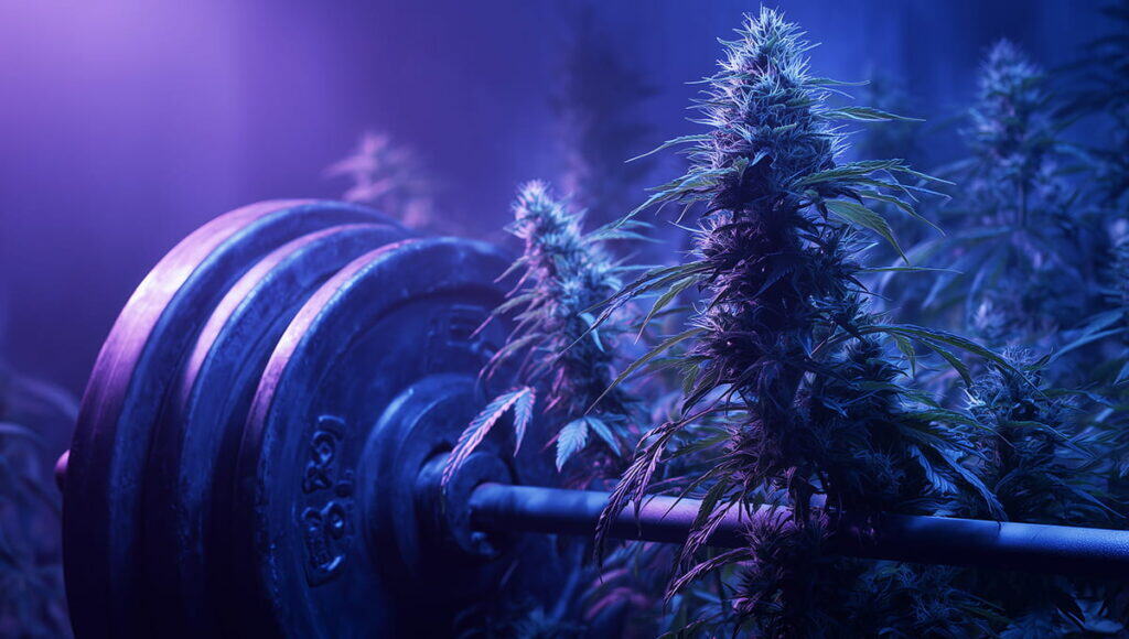 Strongest THCA flower sitting on a bench press symbolizing top shelf hemp strength