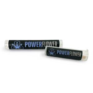 Power Flower THC branded pre-roll tubes in two sizes for cannabis joint storage and weed delivery packaging