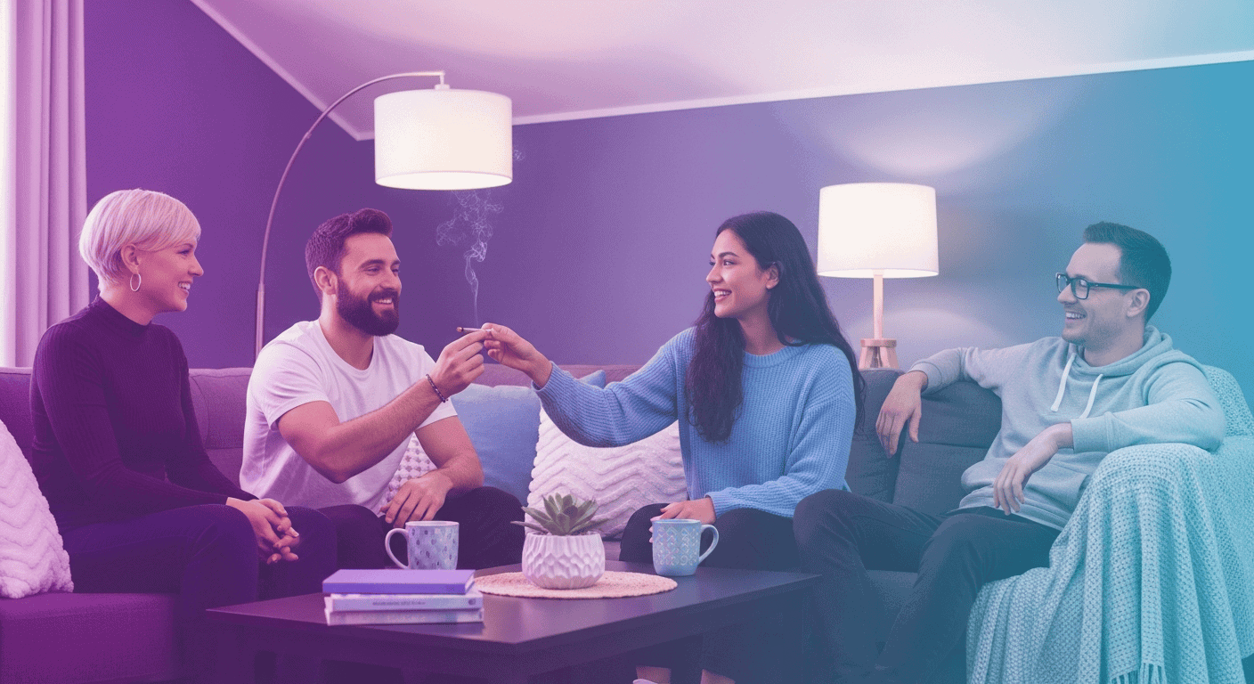 Friends following Weed Etiquette by passing a joint in a circle.