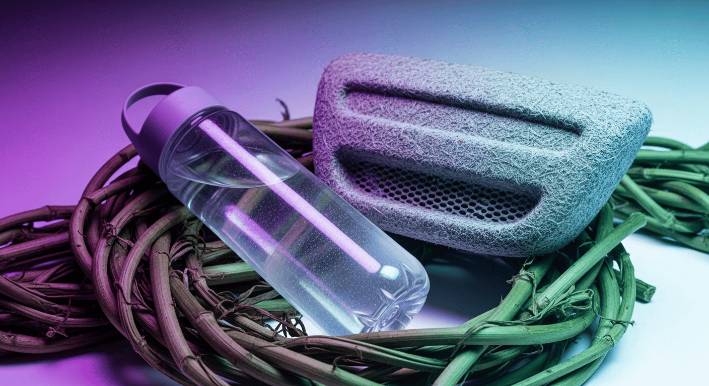 Various everyday items manufactured from sustainable and biodegradable Hemp Plastic.