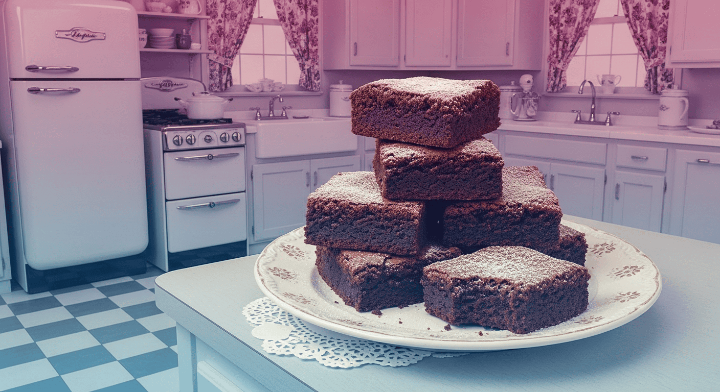 A retro kitchen scene representing the 1950s History of Pot Brownies and Alice B. Toklas.