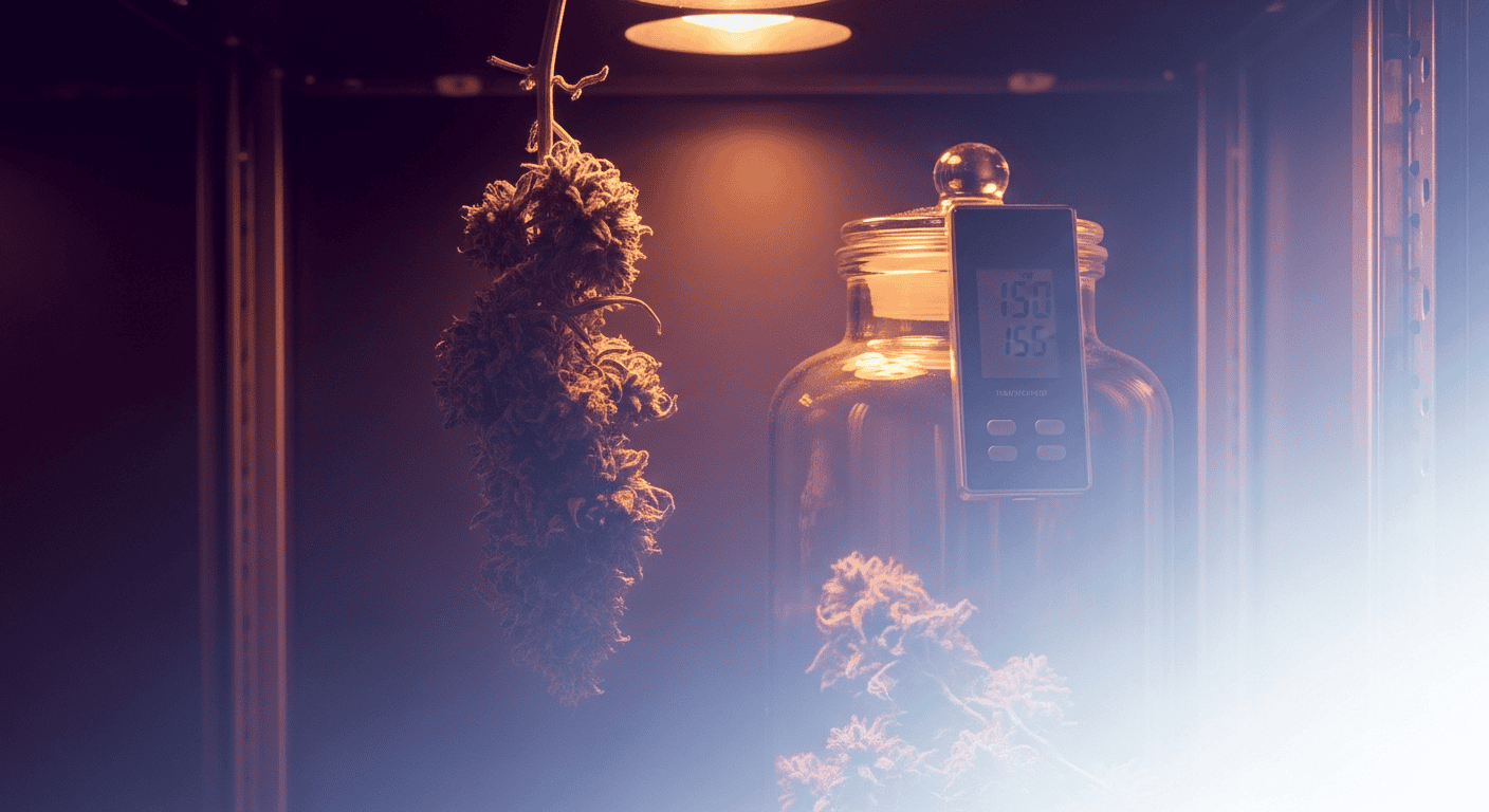 Glass jars and hygrometers used for the final stage of Curing Cannabis to ensure maximum terpene preservation.