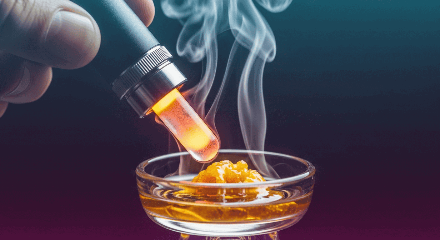 A person using a heated tip of a Nectar Collector to vaporize dabs.