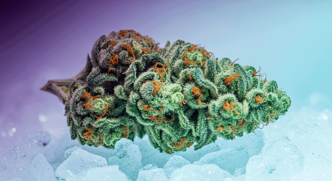 Mentholated and fruit-scented buds representing the unique Icy Pop Strain.