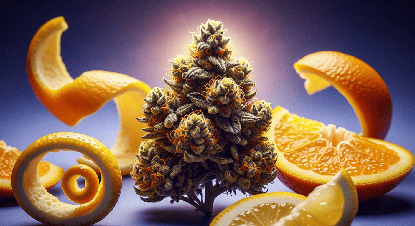 A visual representing the mood-lifting properties and citrus scent of the Limonene Terpene.