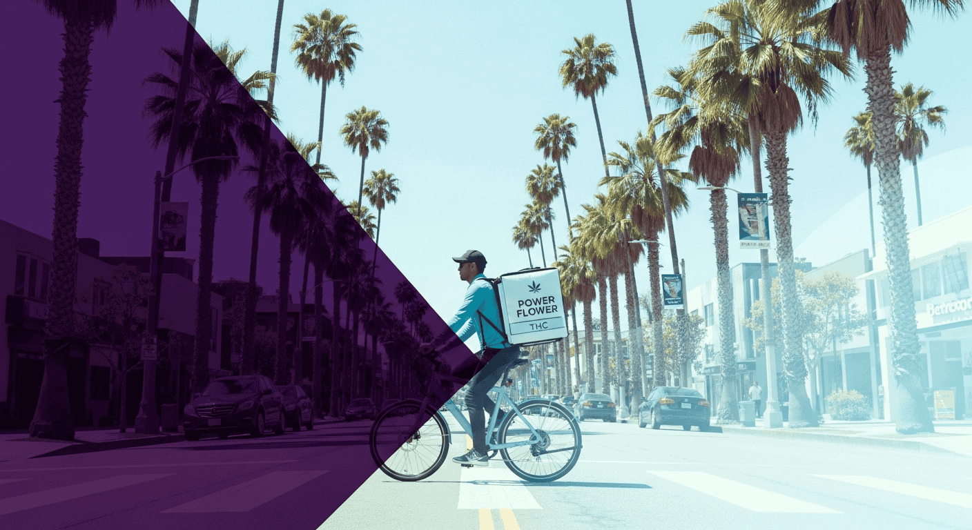 A modern delivery app interface for ordering Weed Delivery Los Angeles in California.