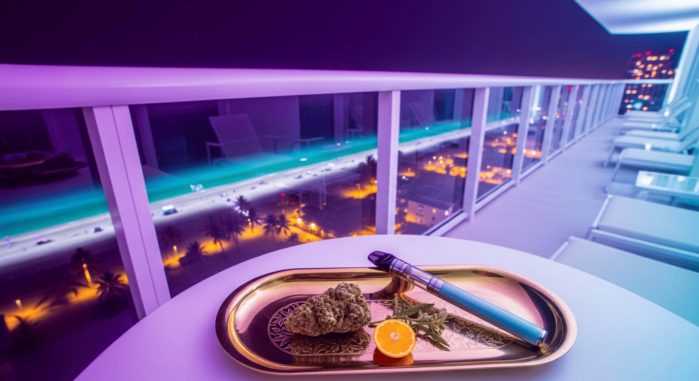 A fast-paced delivery scene on South Beach representing Weed Delivery Miami.