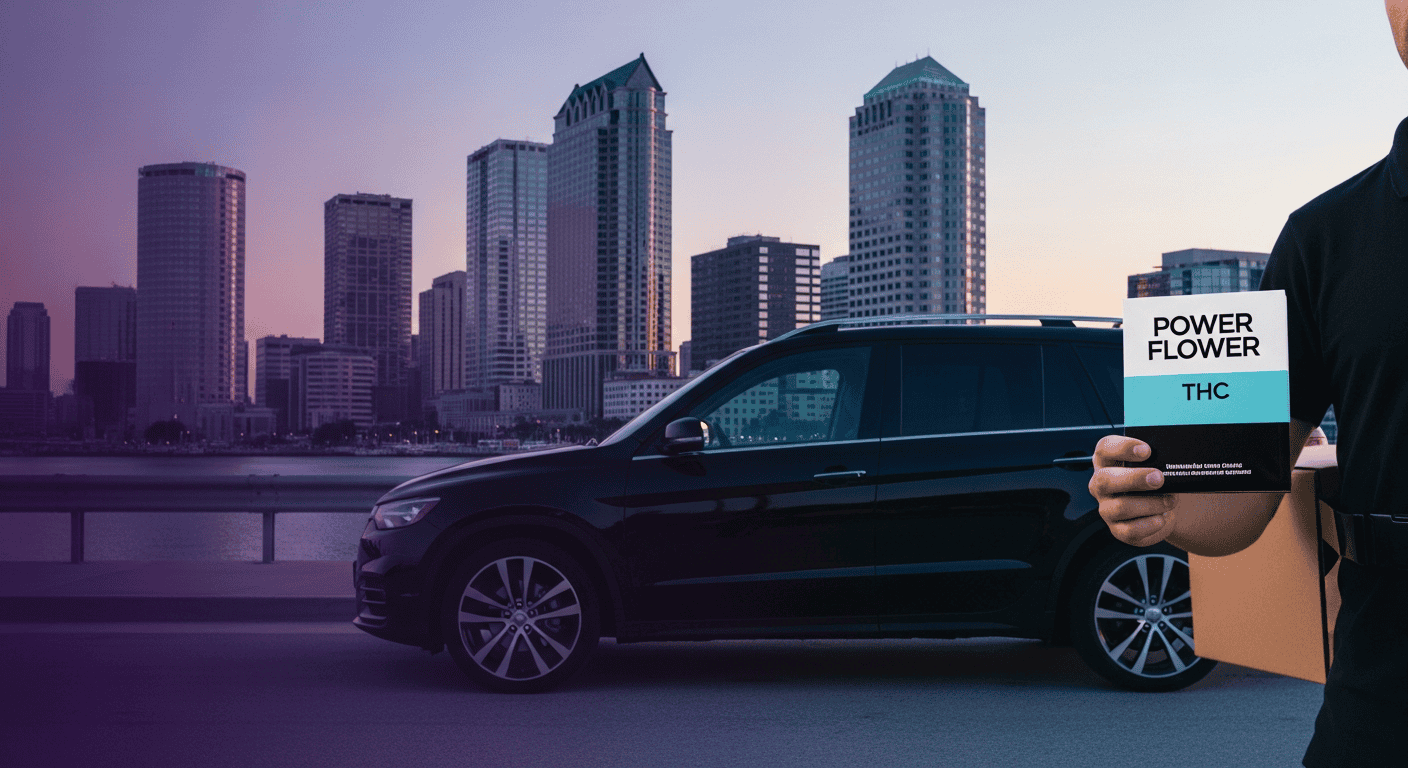 A delivery vehicle on a Florida highway representing a Weed Delivery Tampa service.