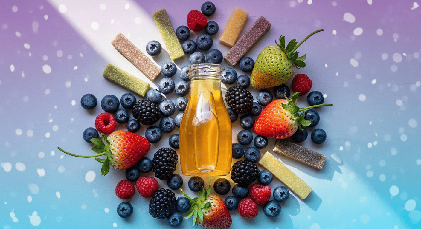 A tray of pectin-based fruit chews representing the variety of modern Vegan Edibles.