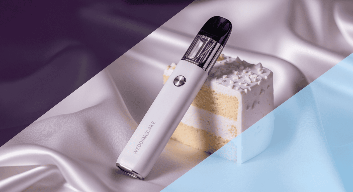 A sleek 1-gram disposable device for the Wedding Cake Vape pen.