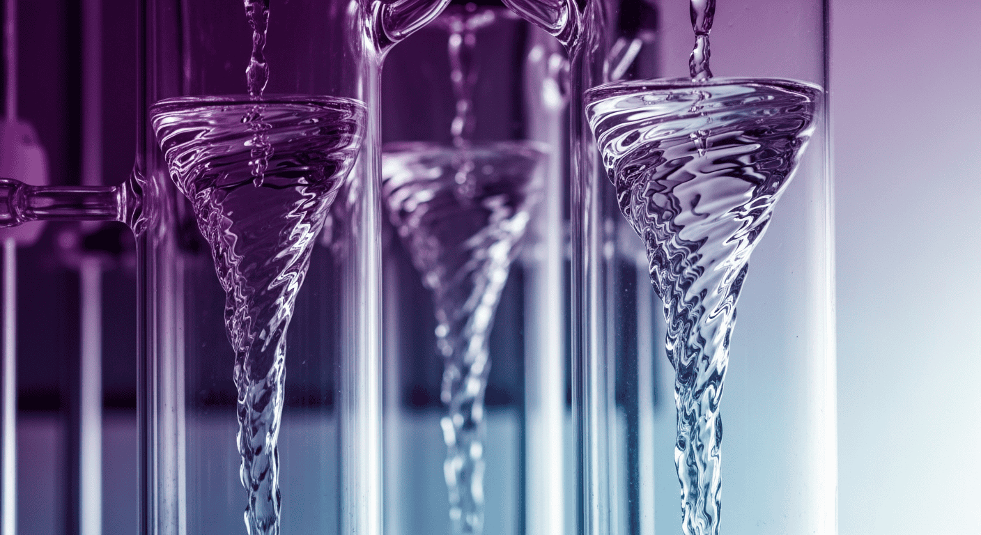 A glass rig with multiple tubes spinning water for a Recycler Dab Rig session.