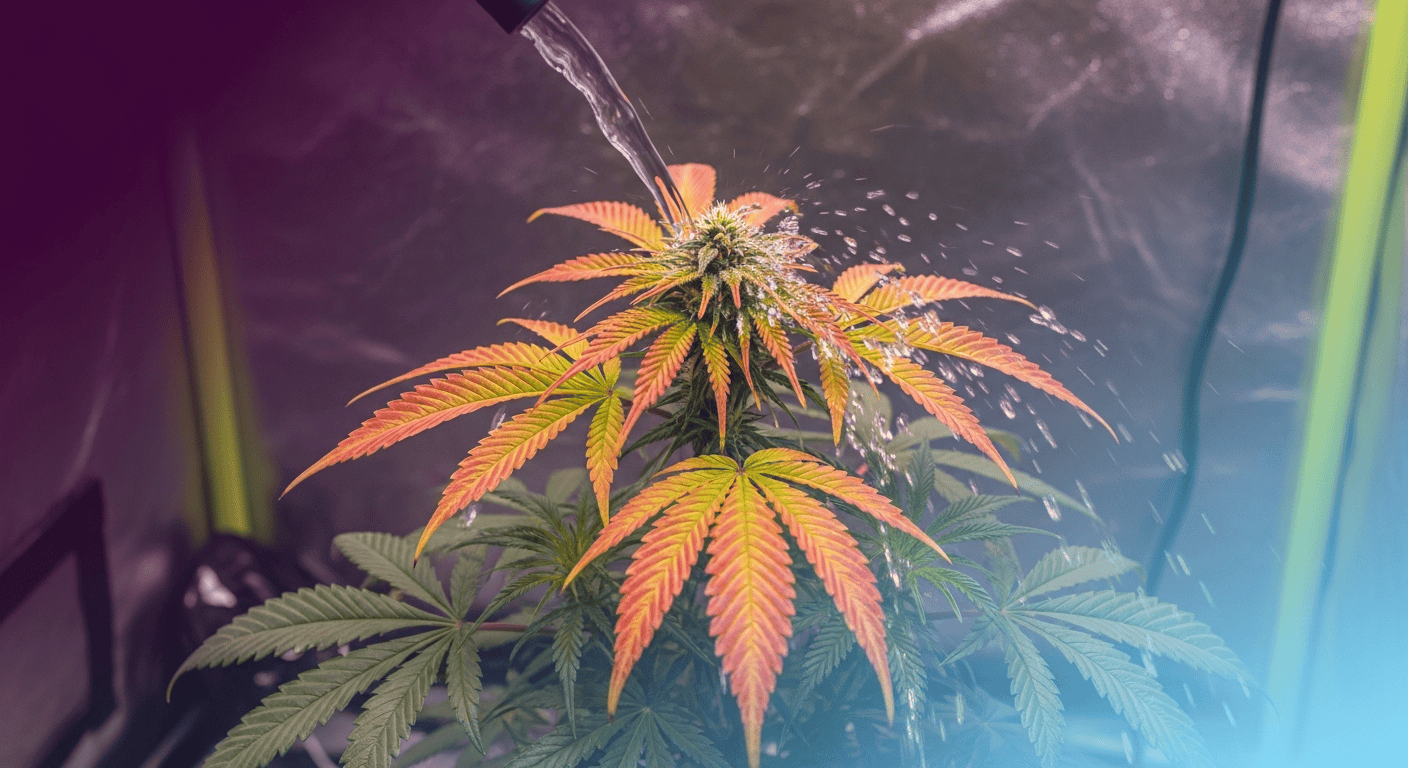 A plant receiving only pure water for the final stage of Flushing Weed.