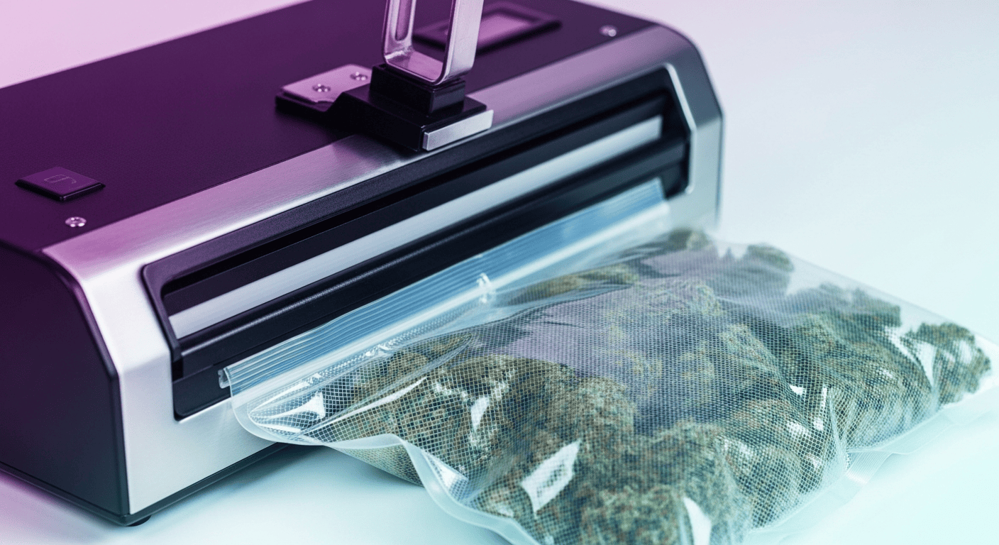 A machine being used to Vacuum Seal Weed for long-term storage.