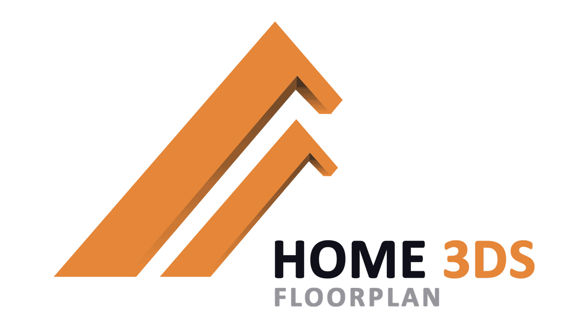3D floorplan logo with orange roof and black text.