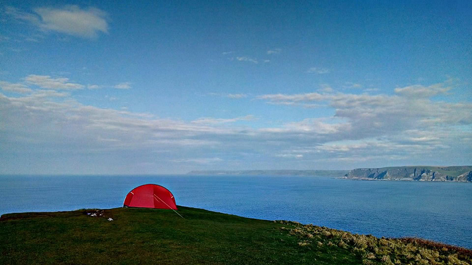 Pete's campsite overlooking the sea. 