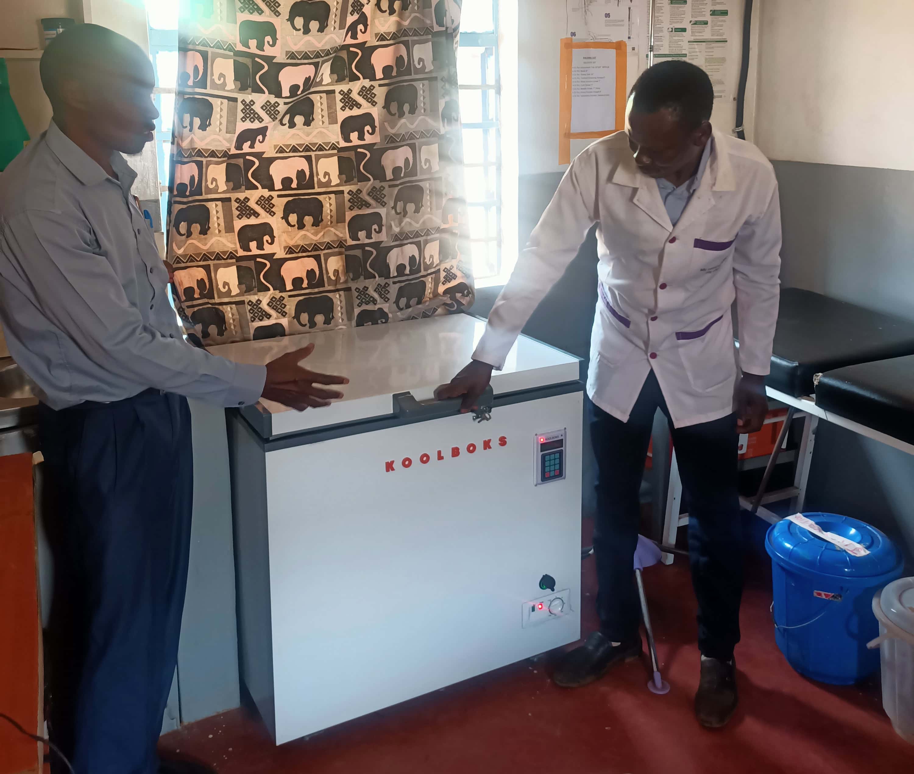 One of the newly-installed clinical grade refrigerators powered by 330 watt solar panels