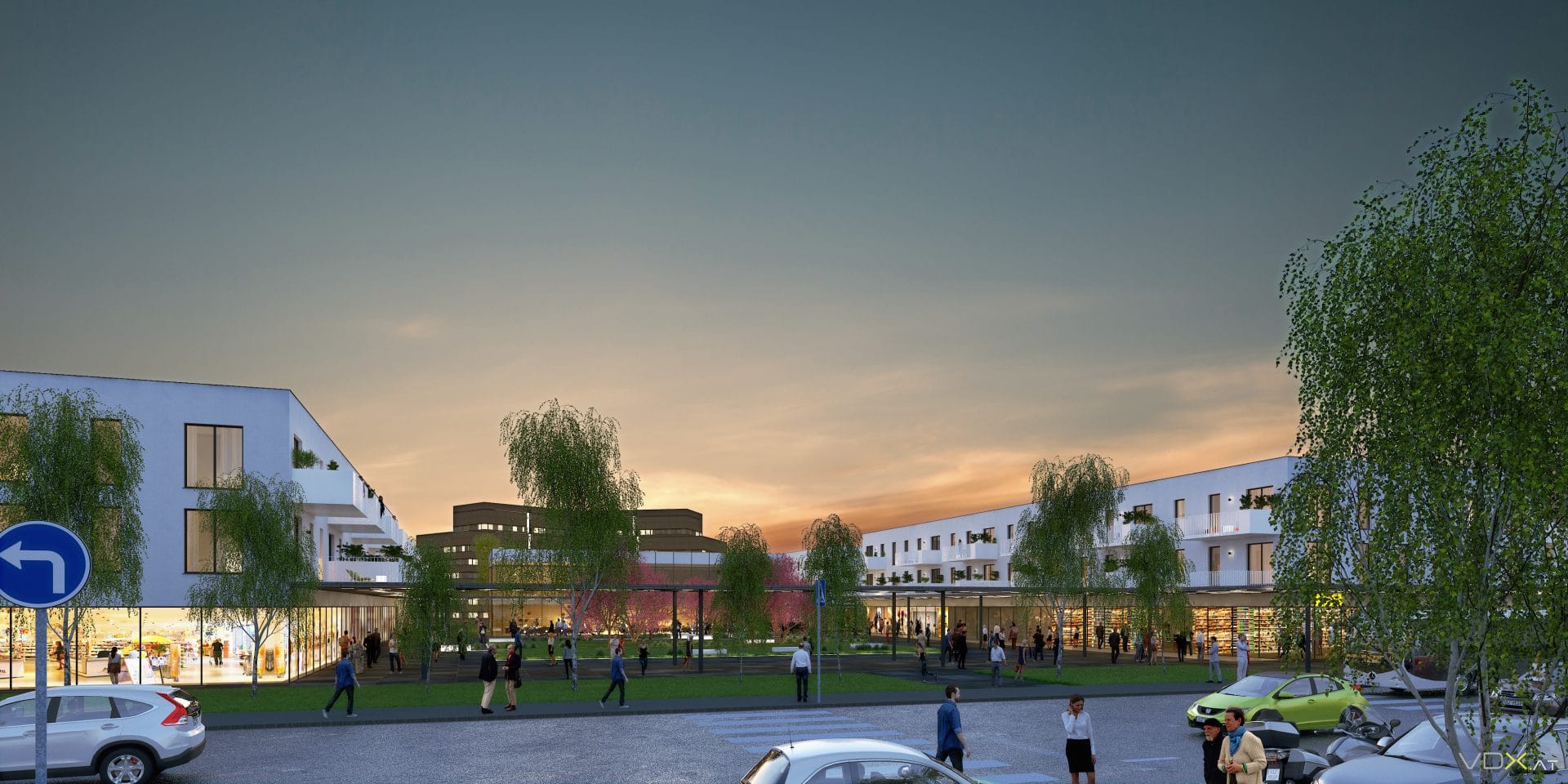 © RUNSER / PRANTL architekten, Südstadtzentrum, 2344 Maria Enzersdorf, Österreich, 2017, Einkaufszentrum, Büro, Ordination, Niedrigstenergie Wohnhausanlage, Betreutes Wohnen, Render: VDX <p>