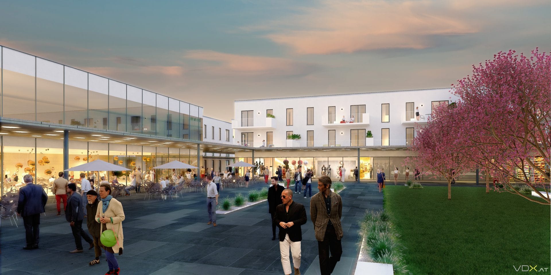 © RUNSER / PRANTL architekten, Südstadtzentrum, 2344 Maria Enzersdorf, Österreich, 2017, Einkaufszentrum, Büro, Ordination, Niedrigstenergie Wohnhausanlage, Betreutes Wohnen, Render: VDX <p>