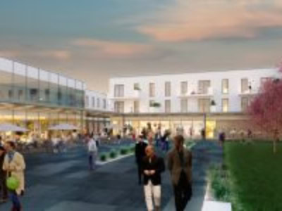 © RUNSER / PRANTL architekten, Südstadtzentrum, 2344 Maria Enzersdorf, Österreich, 2017, Einkaufszentrum, Büro, Ordination, Niedrigstenergie Wohnhausanlage, Betreutes Wohnen, Render: VDX <p>