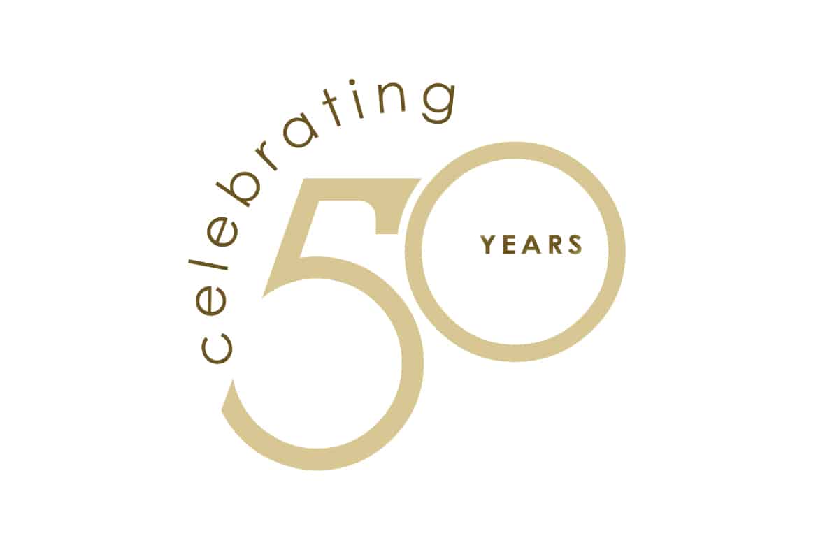 Celebrating 50 years of Senior Resources with logo design.