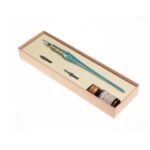 Juego de caligrafía con portaplumas en cristal de Murano y plata azul