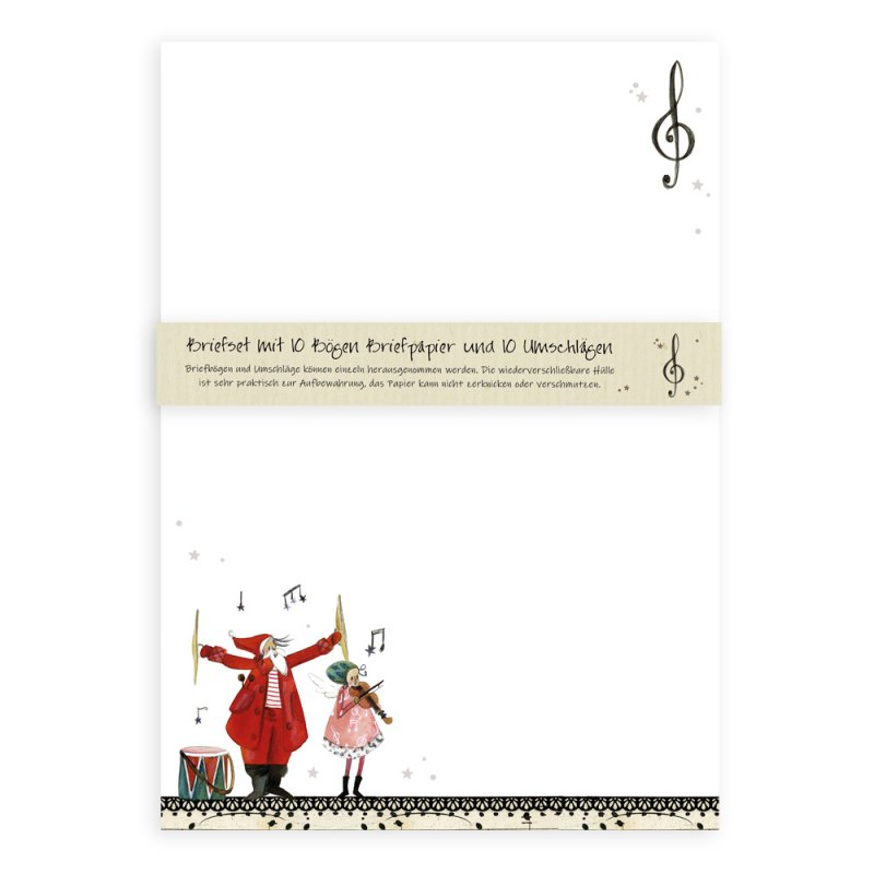 Papel de cartas con dibujo de Papa Noel músico