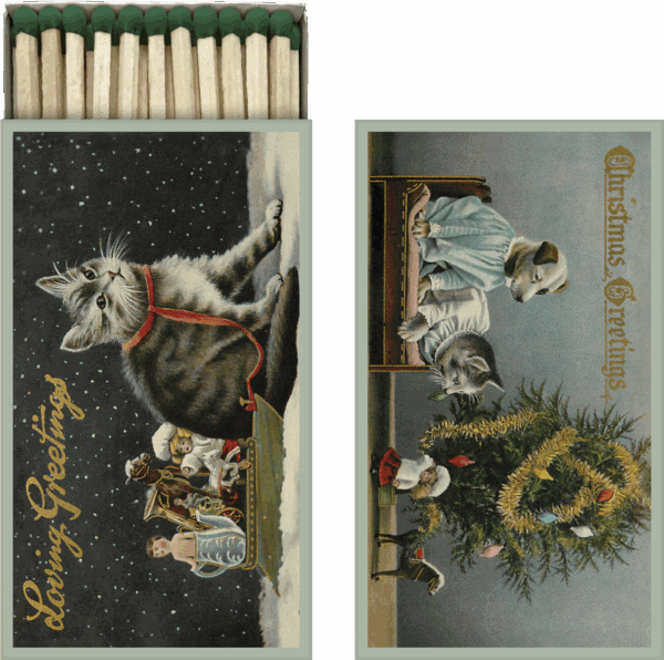 Cerillas gatos Navidad Imagen de caja de cerillas con dibujo de gatos