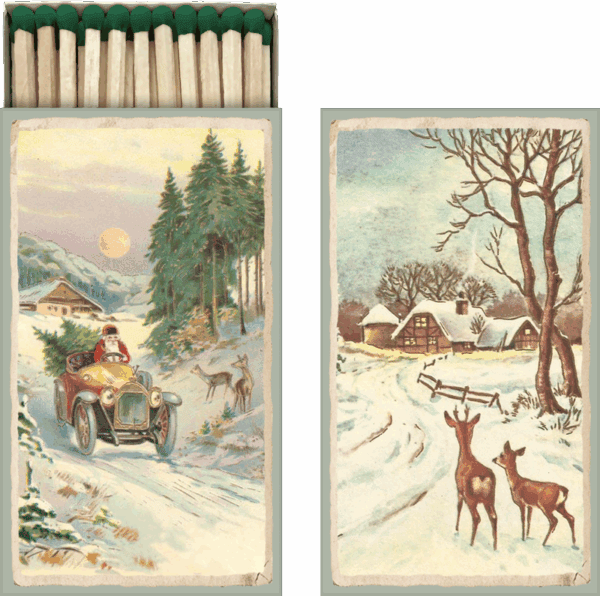 Cerillas coche y abeto Imagen de la caja de cerillas con coche y abeto