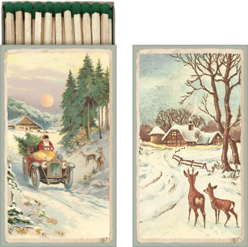 Imagen de la caja de cerillas con coche y abeto