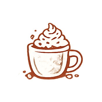 Coffee mug with whipped cream topping for baking classes.