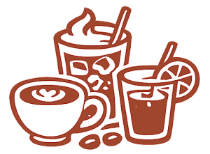 Hot coffee, tea, and a refreshing drink with lemon at Smutz Girls Bakery.