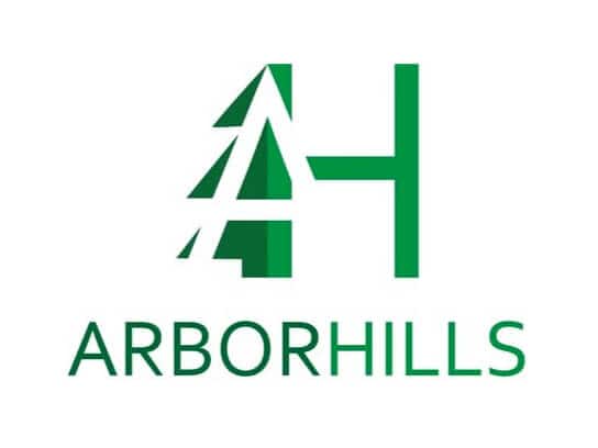 Arborhills logo with stylized trees and text for SEO.