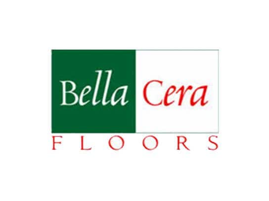 Bella Cera Floors logo with green and white background and red text.