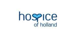 Hospice of Holland logo with blue text and heart symbol.
