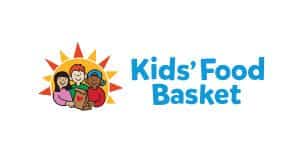 Kids' Food Basket logo with children and sunburst design.