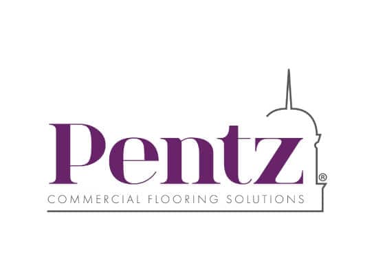 Pentz commercial flooring solutions logo with purple text and building outline.