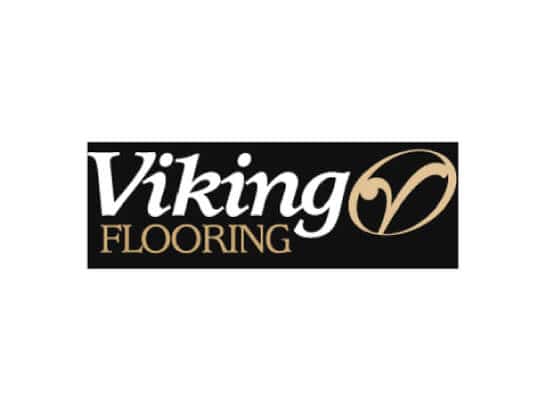 Viking Flooring logo with black background and gold emblem.