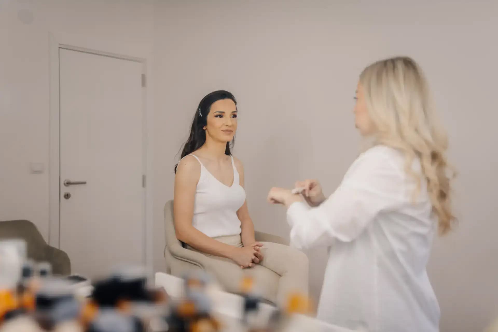 Bridal makeup consultation at Beauty Bar & Spa with a professional makeup artist.