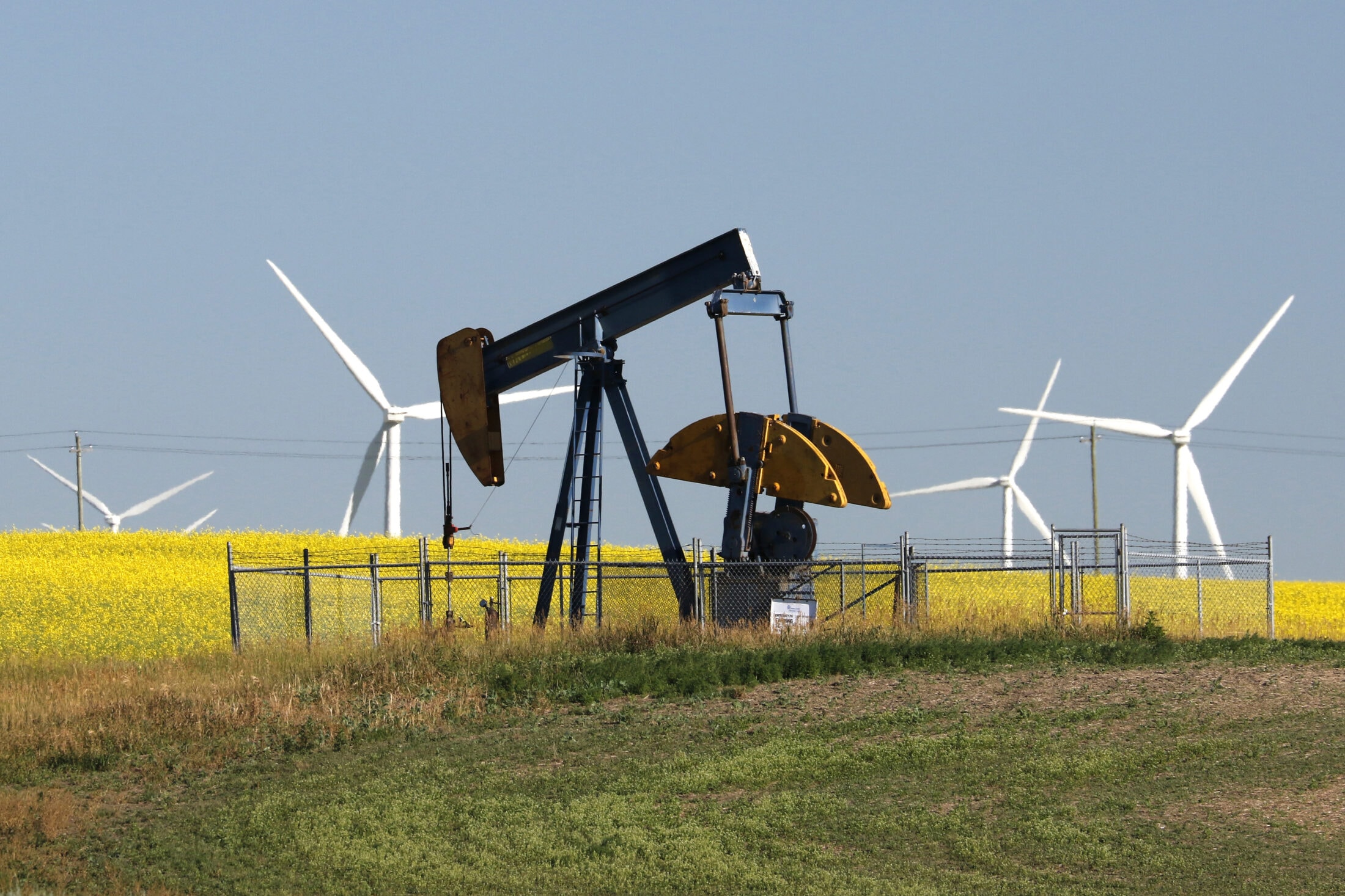 pumpjack and turbines