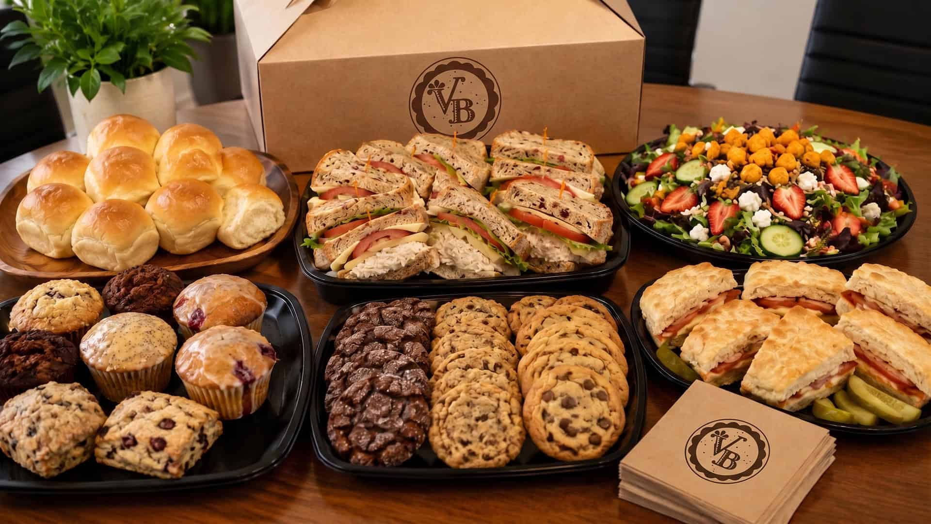 Assorted baked goods and fresh salad for catering from Village Baker.