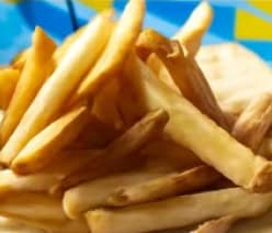 Golden crispy French fries served at Village Baker restaurant.