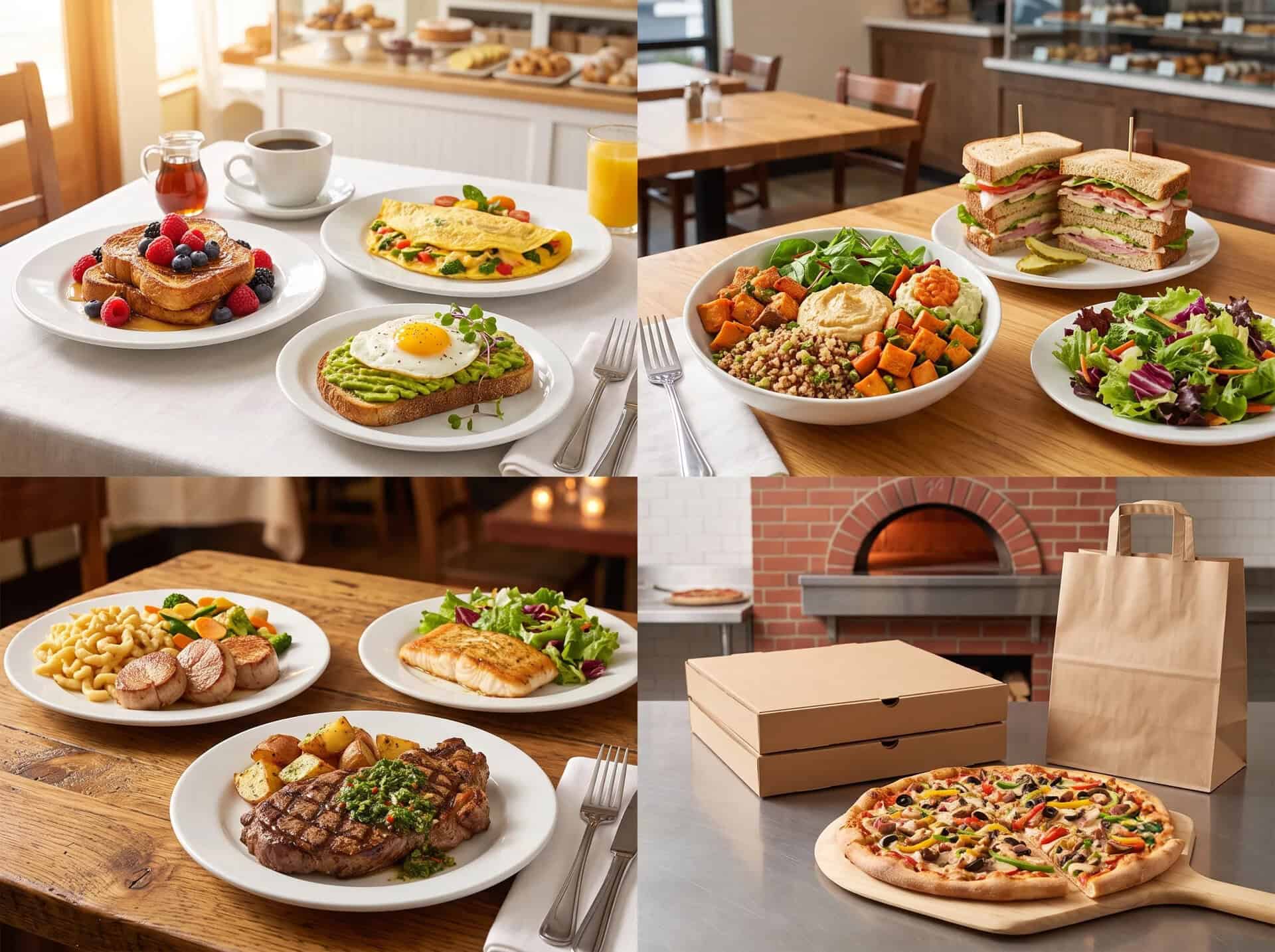 Assorted breakfast, lunch, and pizza options at Village Baker.