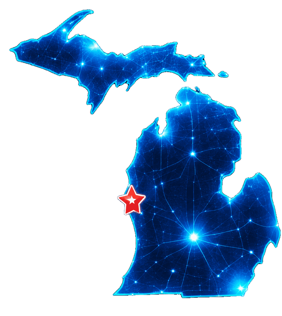 Digital map of Michigan with a highlighted location marker.