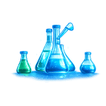 Laboratory glassware with blue liquid and pipette for scientific experiments.