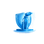 Modern water filtration system with shield icon for water purity.