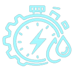 Car wash equipment maintenance and repair icon with gear, lightning bolt, and water droplet.