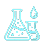 Laboratory glassware with liquids and bubbles for scientific experiments.