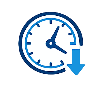 Clock with downward arrow symbolizing time saving and efficiency.
